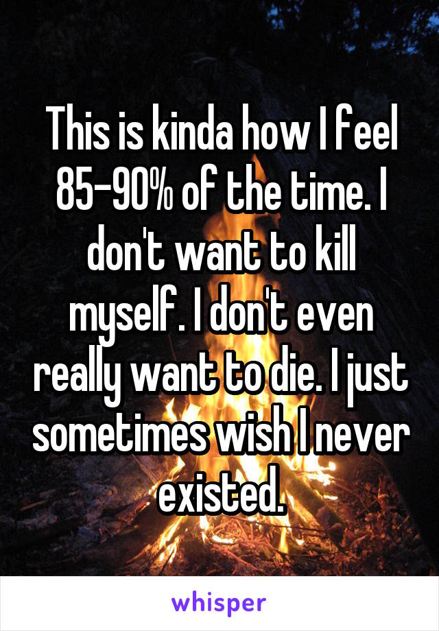 This is kinda how I feel 85-90% of the time. I don't want to kill myself. I don't even really want to die. I just sometimes wish I never existed.
