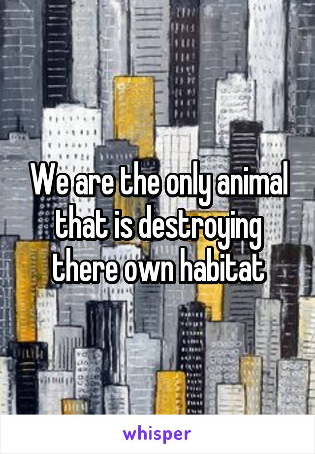We are the only animal that is destroying there own habitat