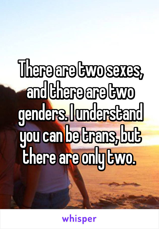 There are two sexes, and there are two genders. I understand you can be trans, but there are only two. 