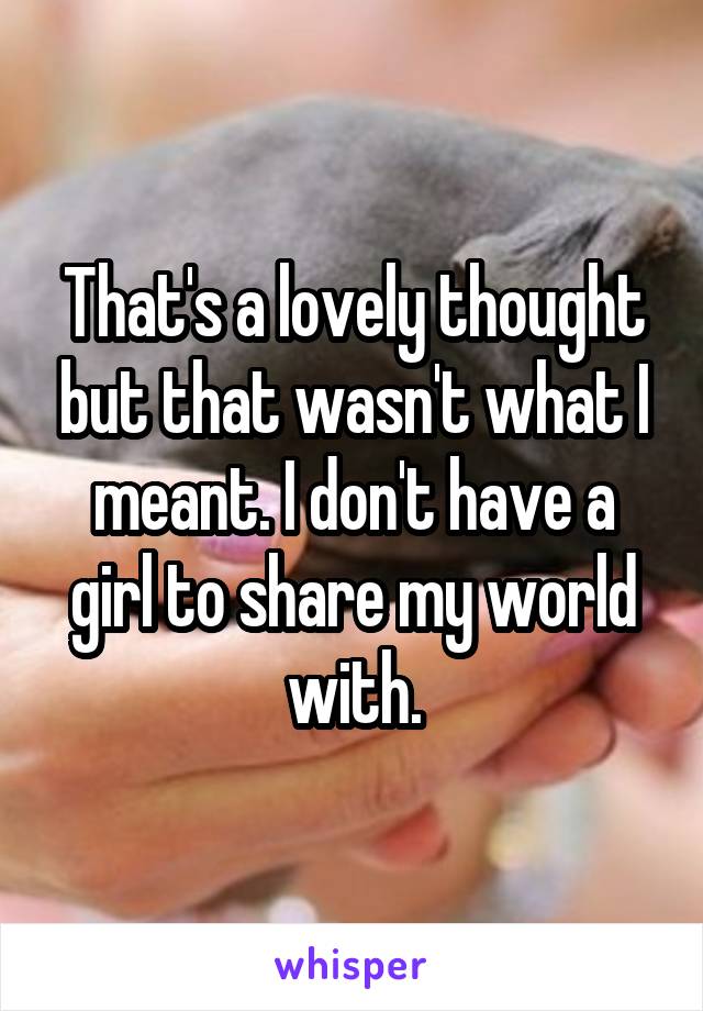 That's a lovely thought but that wasn't what I meant. I don't have a girl to share my world with.