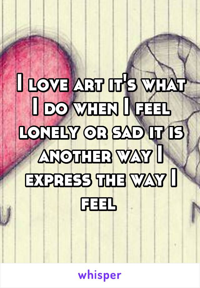 I love art it's what I do when I feel lonely or sad it is another way I express the way I feel 