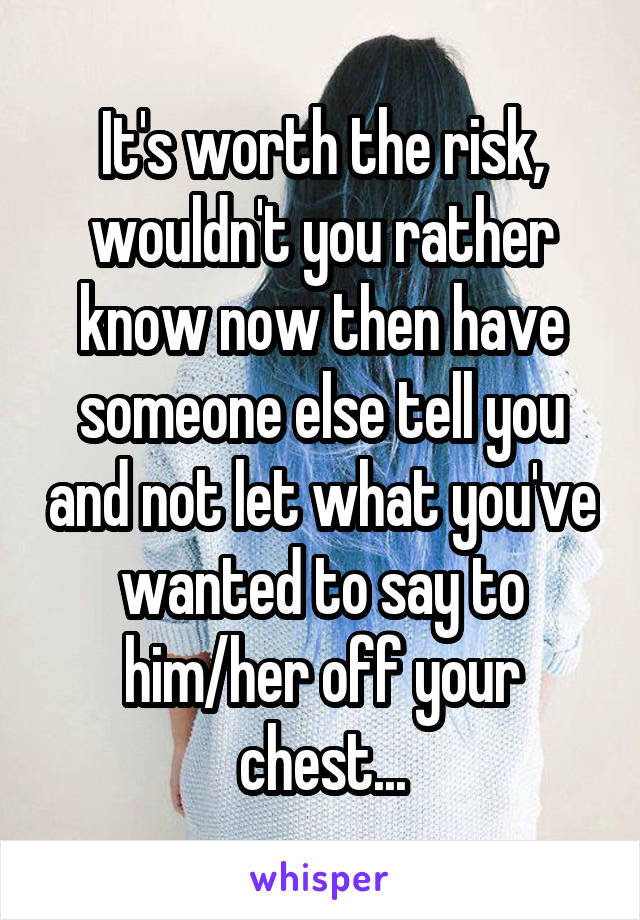 It's worth the risk, wouldn't you rather know now then have someone else tell you and not let what you've wanted to say to him/her off your chest...
