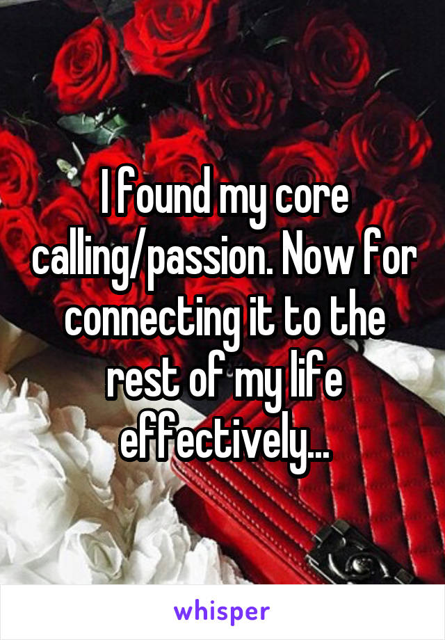 I found my core calling/passion. Now for connecting it to the rest of my life effectively...