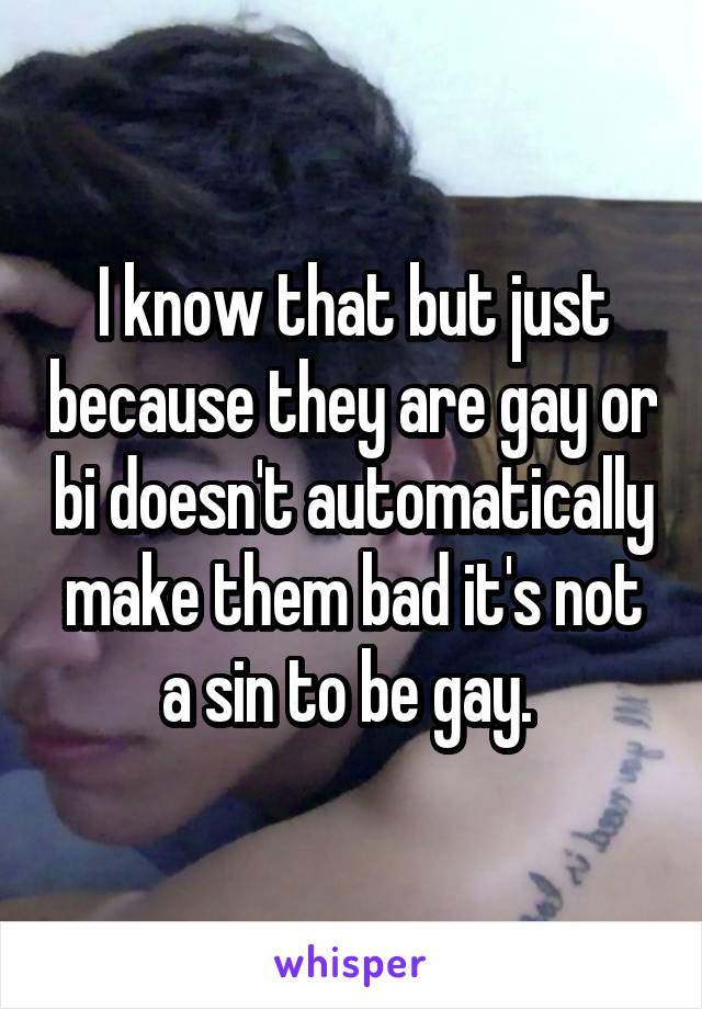 I know that but just because they are gay or bi doesn't automatically make them bad it's not a sin to be gay. 
