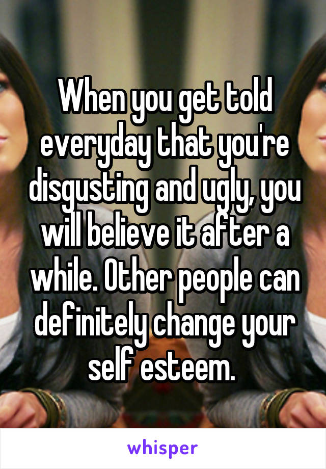 When you get told everyday that you're disgusting and ugly, you will believe it after a while. Other people can definitely change your self esteem. 