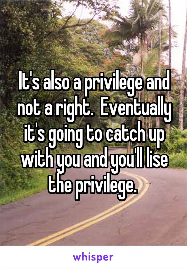 It's also a privilege and not a right.  Eventually it's going to catch up with you and you'll lise the privilege. 