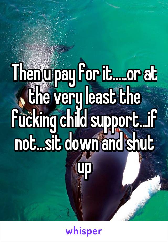 Then u pay for it.....or at the very least the fucking child support...if not...sit down and shut up