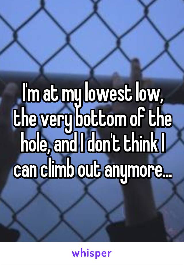 I'm at my lowest low, the very bottom of the hole, and I don't think I can climb out anymore...