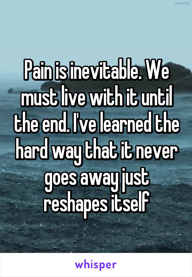 Pain is inevitable. We must live with it until the end. I've learned the hard way that it never goes away just reshapes itself