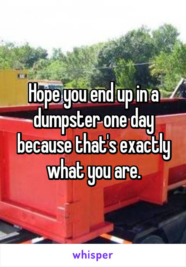Hope you end up in a dumpster one day because that's exactly what you are.
