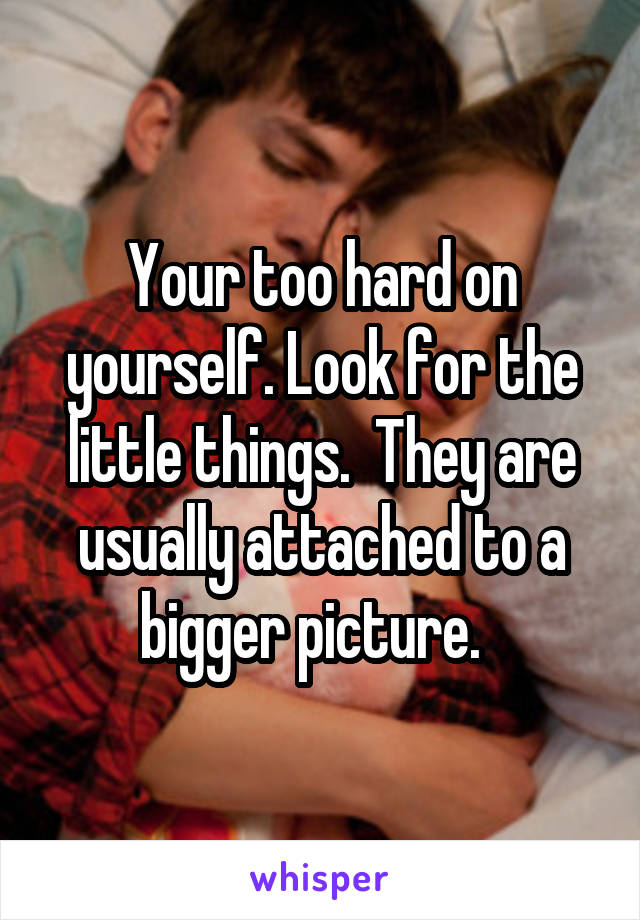 Your too hard on yourself. Look for the little things.  They are usually attached to a bigger picture.  