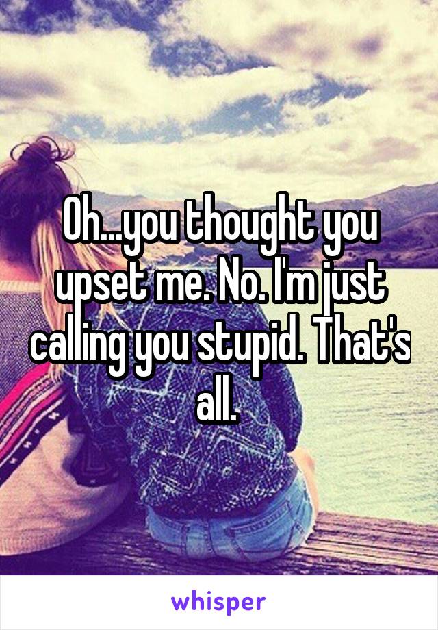 Oh...you thought you upset me. No. I'm just calling you stupid. That's all. 