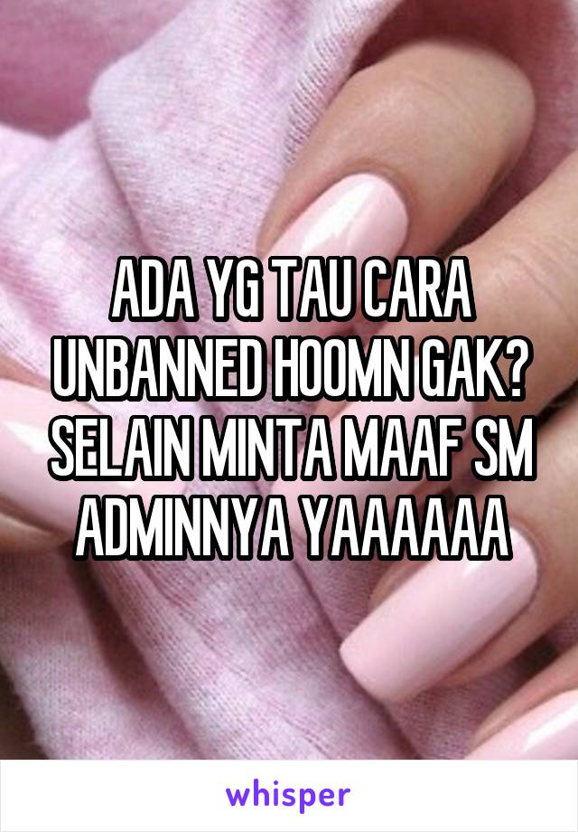 ADA YG TAU CARA UNBANNED HOOMN GAK? SELAIN MINTA MAAF SM ADMINNYA YAAAAAA