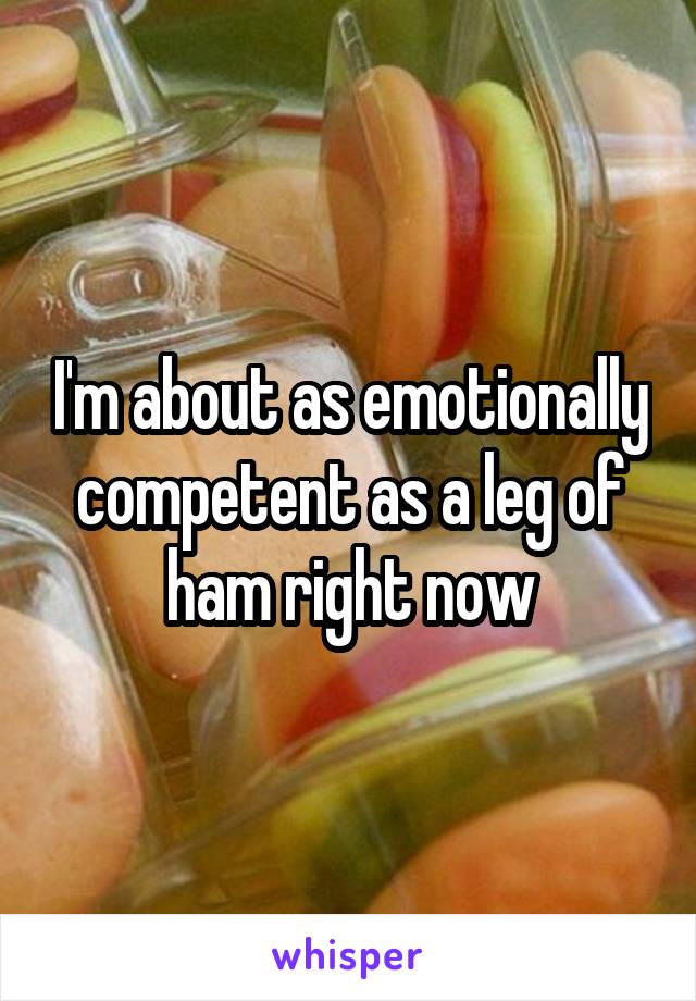 I'm about as emotionally competent as a leg of ham right now