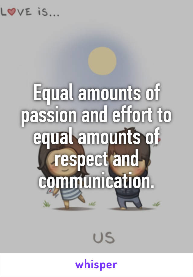 Equal amounts of passion and effort to equal amounts of respect and communication.