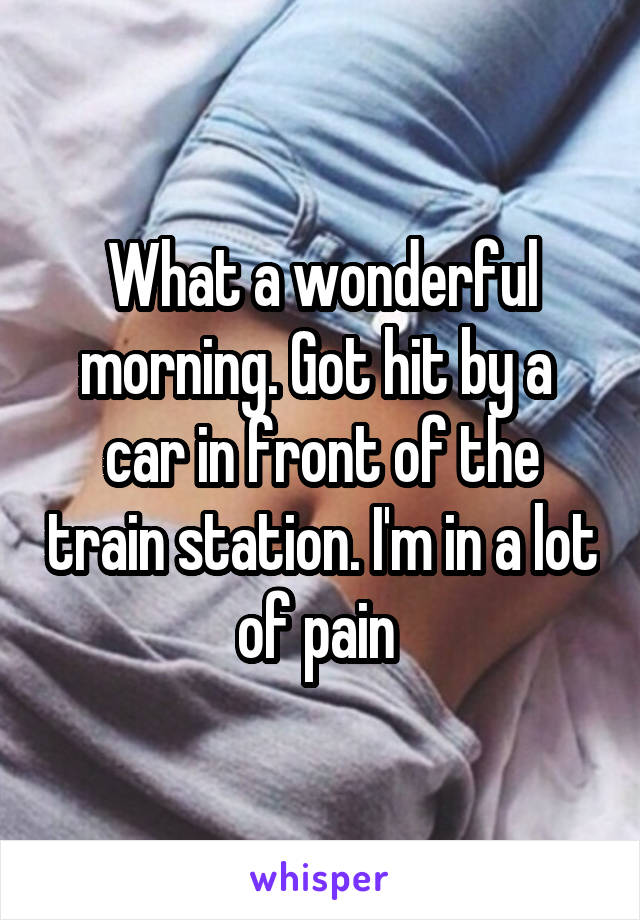 What a wonderful morning. Got hit by a  car in front of the train station. I'm in a lot of pain 