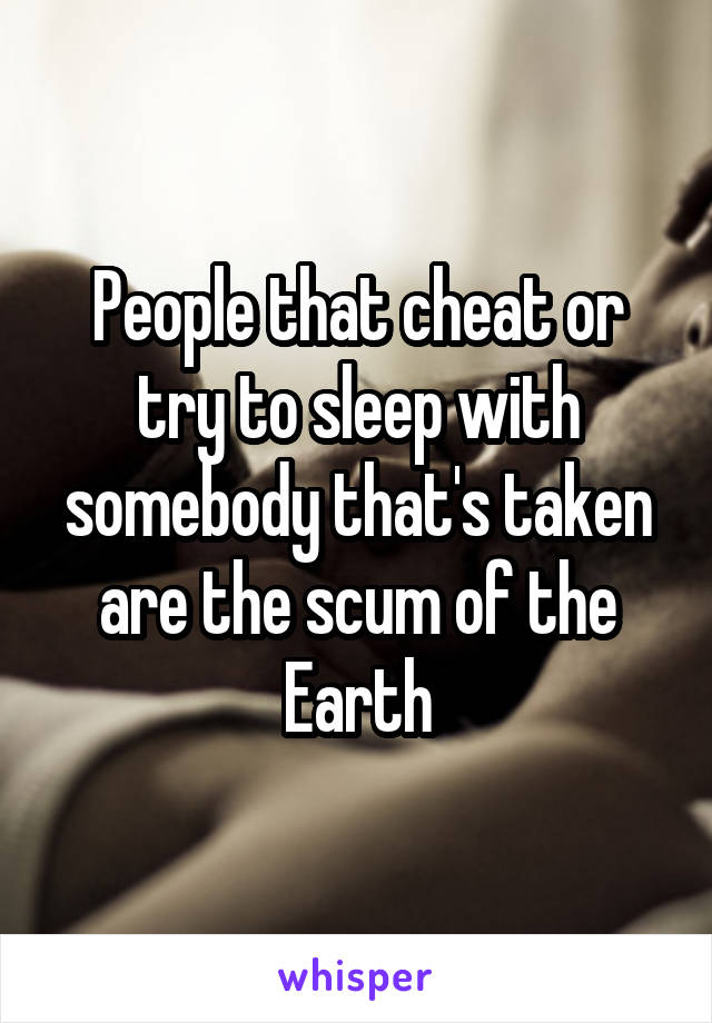 People that cheat or try to sleep with somebody that's taken are the scum of the Earth