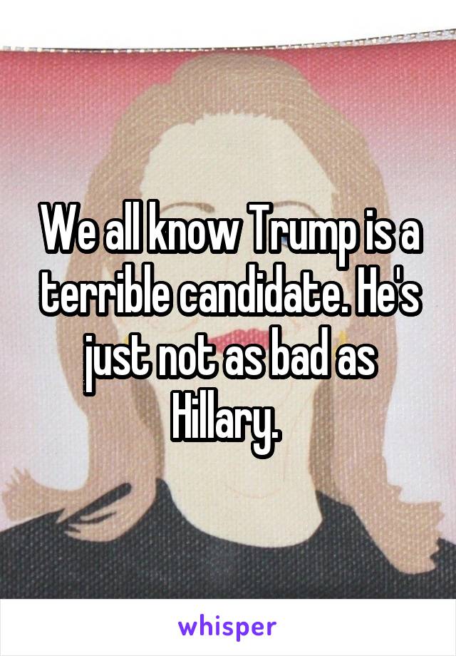 We all know Trump is a terrible candidate. He's just not as bad as Hillary. 