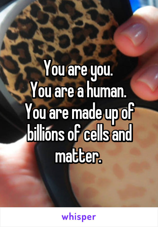 You are you. 
You are a human. 
You are made up of billions of cells and matter. 