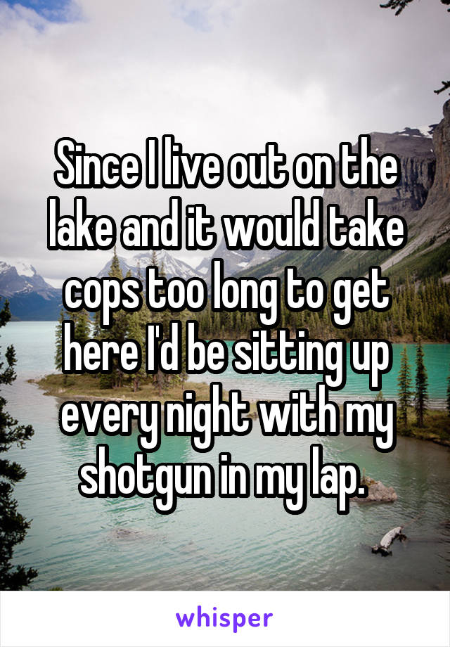 Since I live out on the lake and it would take cops too long to get here I'd be sitting up every night with my shotgun in my lap. 