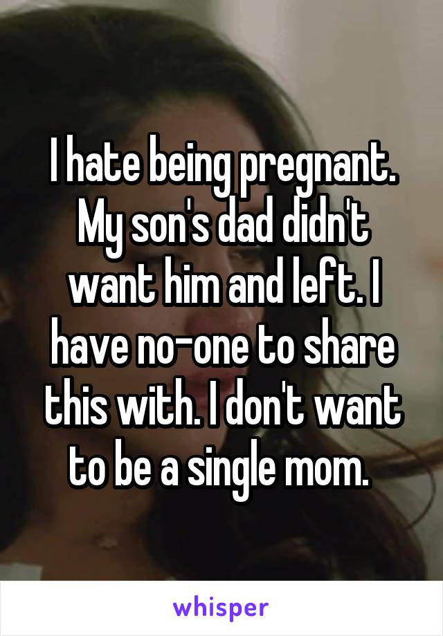 I hate being pregnant. My son's dad didn't want him and left. I have no-one to share this with. I don't want to be a single mom. 