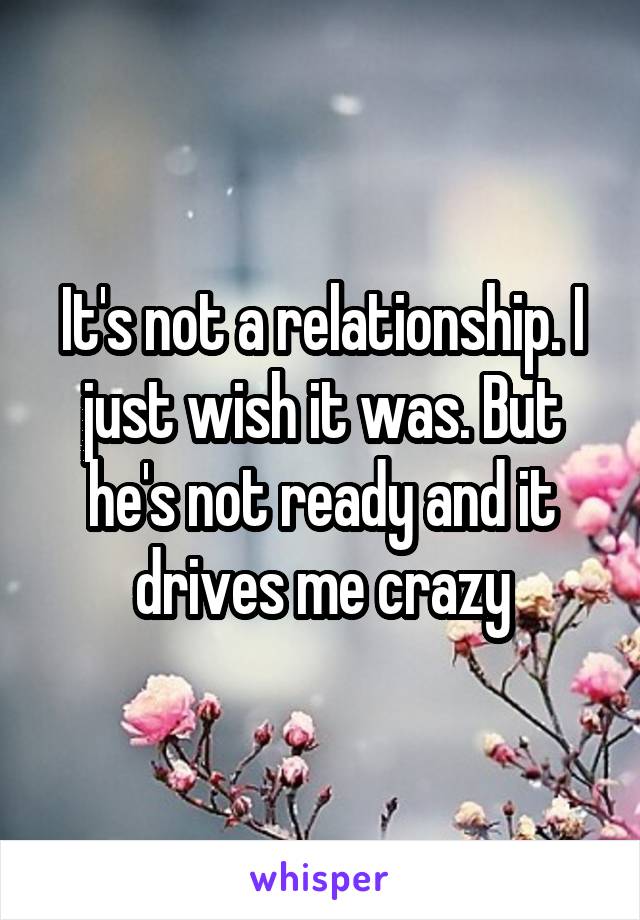 It's not a relationship. I just wish it was. But he's not ready and it drives me crazy