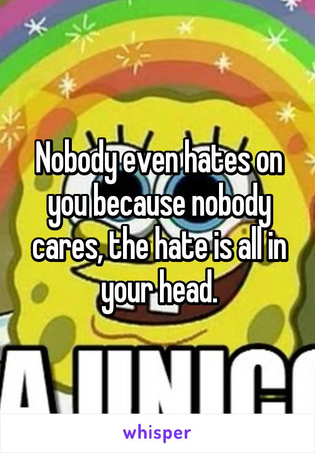 Nobody even hates on you because nobody cares, the hate is all in your head.