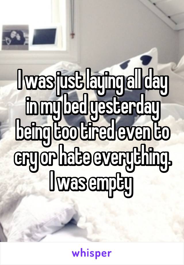 I was just laying all day in my bed yesterday being too tired even to cry or hate everything. I was empty 