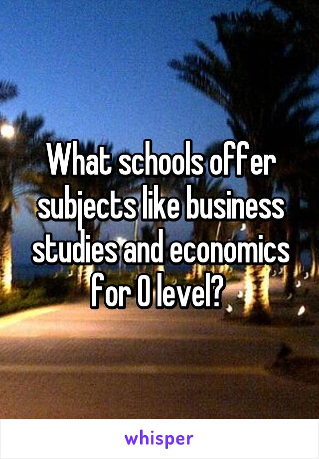 What schools offer subjects like business studies and economics for O level? 