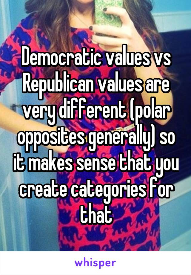 Democratic values vs Republican values are very different (polar opposites generally) so it makes sense that you create categories for that