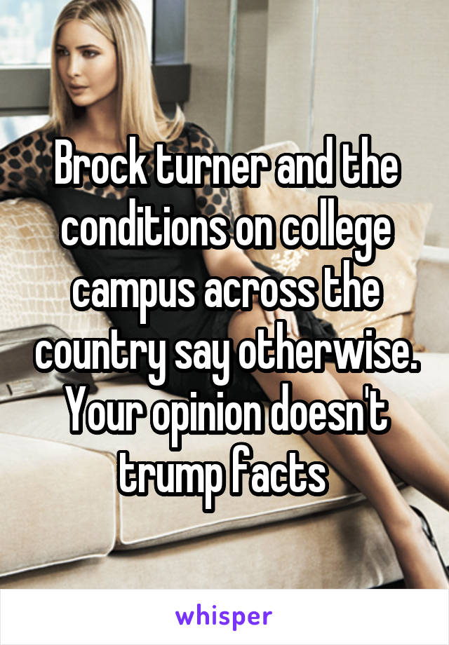 Brock turner and the conditions on college campus across the country say otherwise. Your opinion doesn't trump facts 