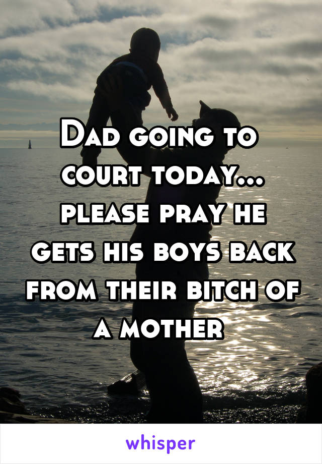 Dad going to 
court today...
please pray he gets his boys back from their bitch of a mother 