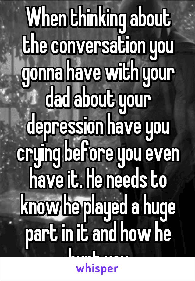 When thinking about the conversation you gonna have with your dad about your depression have you crying before you even have it. He needs to know he played a huge part in it and how he hurt you