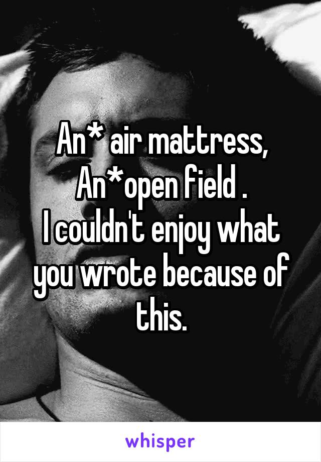 An* air mattress,
An*open field .
I couldn't enjoy what you wrote because of this.