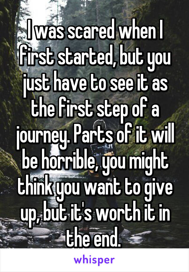 I was scared when I first started, but you just have to see it as the first step of a journey. Parts of it will be horrible, you might think you want to give up, but it's worth it in the end. 