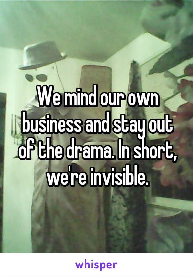 We mind our own business and stay out of the drama. In short, we're invisible.