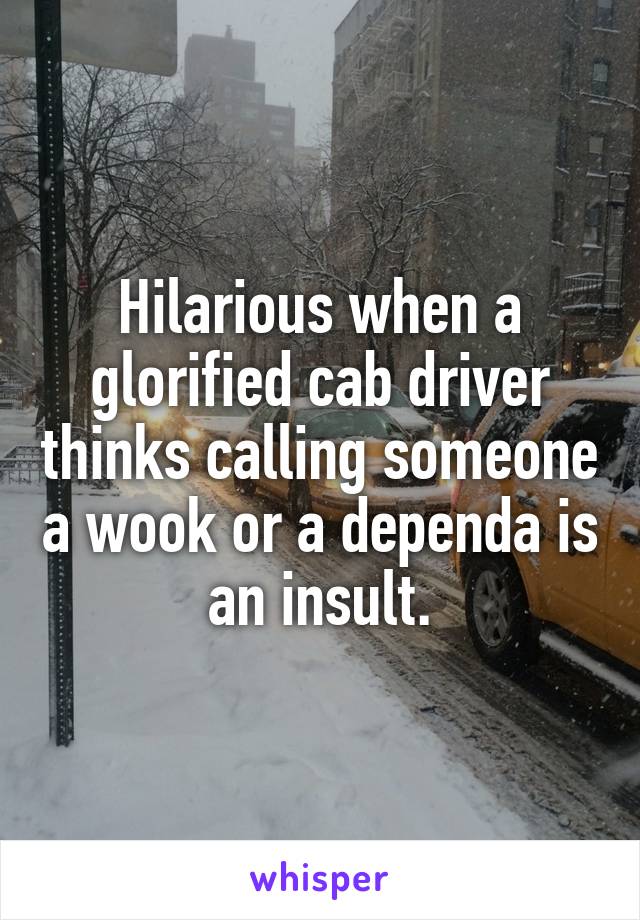 Hilarious when a glorified cab driver thinks calling someone a wook or a dependa is an insult.