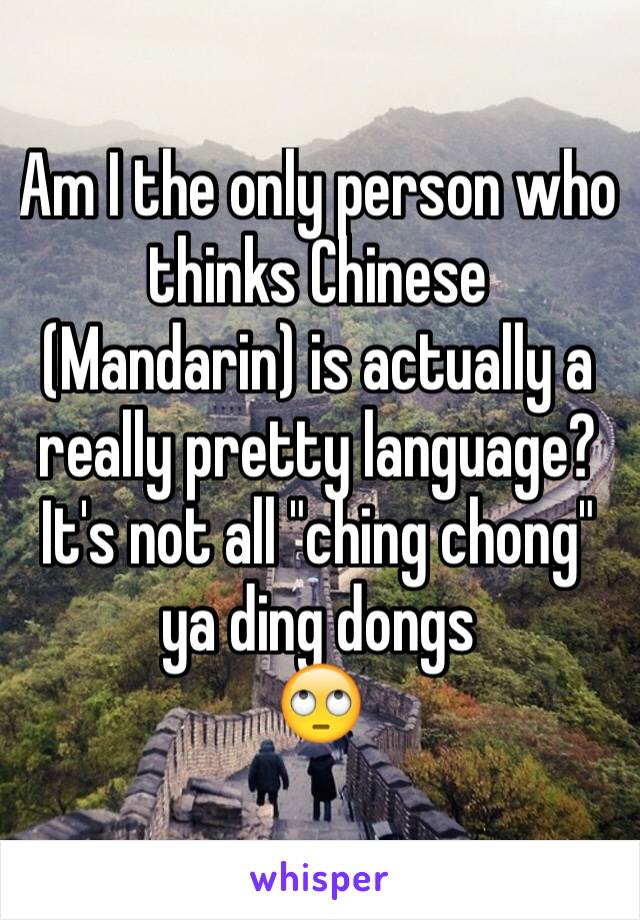 Am I the only person who thinks Chinese (Mandarin) is actually a really pretty language?
It's not all "ching chong" ya ding dongs
🙄