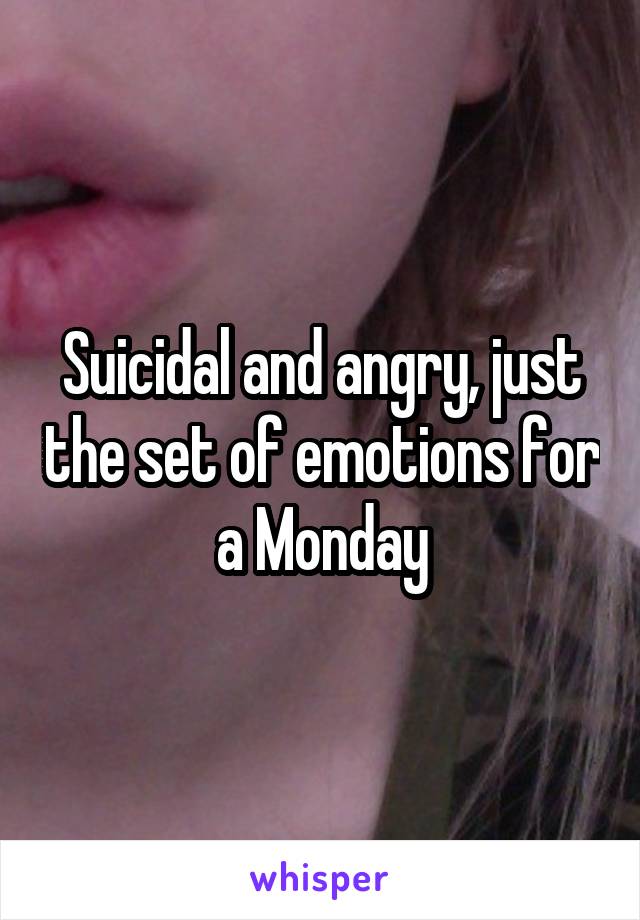 Suicidal and angry, just the set of emotions for a Monday