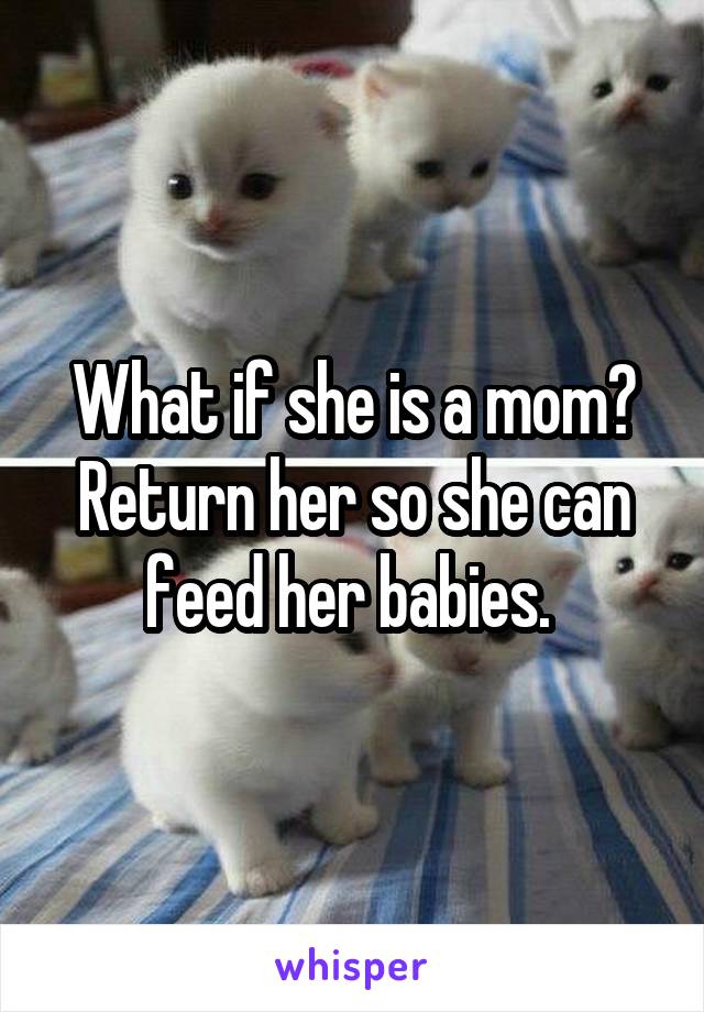 What if she is a mom? Return her so she can feed her babies. 