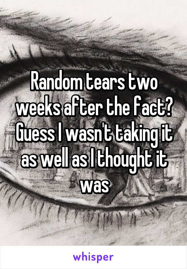 Random tears two weeks after the fact? Guess I wasn't taking it as well as I thought it was