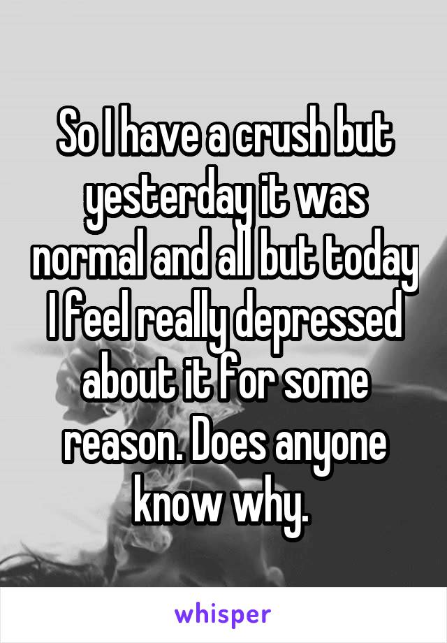 So I have a crush but yesterday it was normal and all but today I feel really depressed about it for some reason. Does anyone know why. 