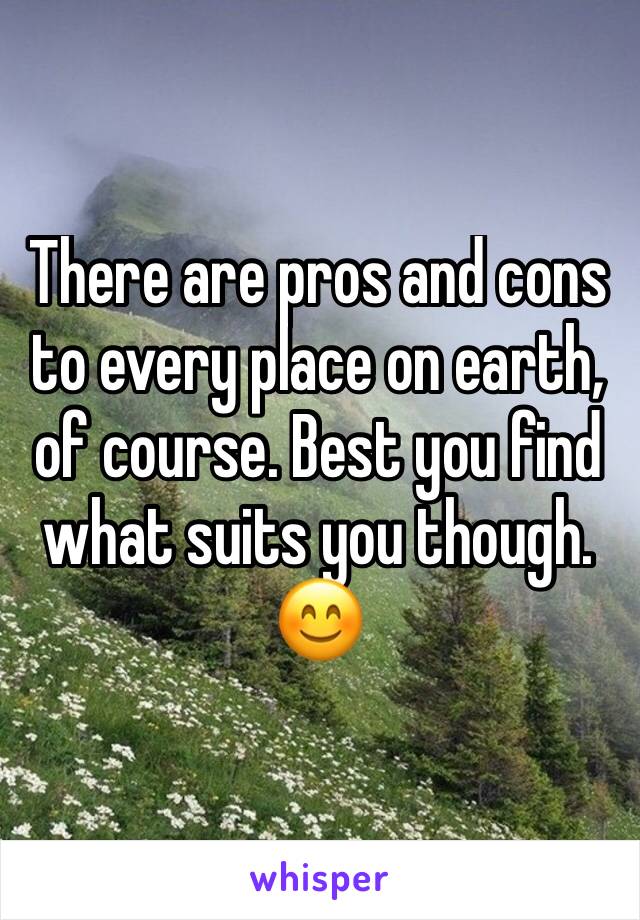There are pros and cons to every place on earth, of course. Best you find what suits you though. 😊