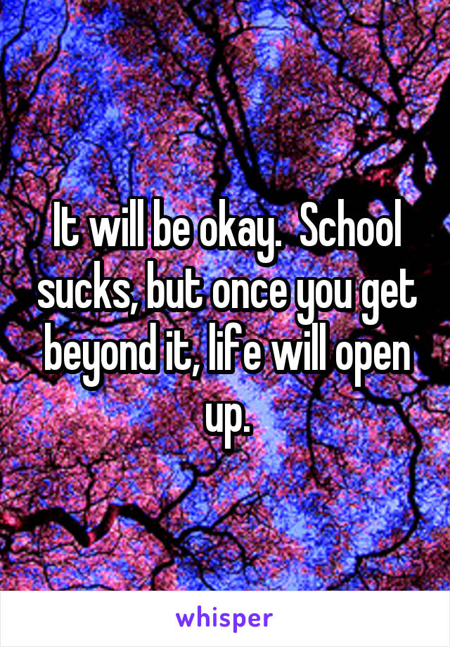 It will be okay.  School sucks, but once you get beyond it, life will open up.