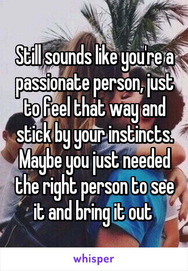 Still sounds like you're a passionate person, just to feel that way and stick by your instincts. Maybe you just needed the right person to see it and bring it out 