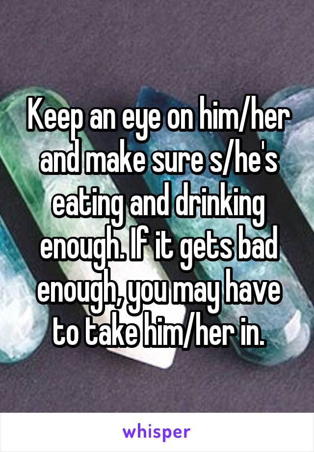 Keep an eye on him/her and make sure s/he's eating and drinking enough. If it gets bad enough, you may have to take him/her in.