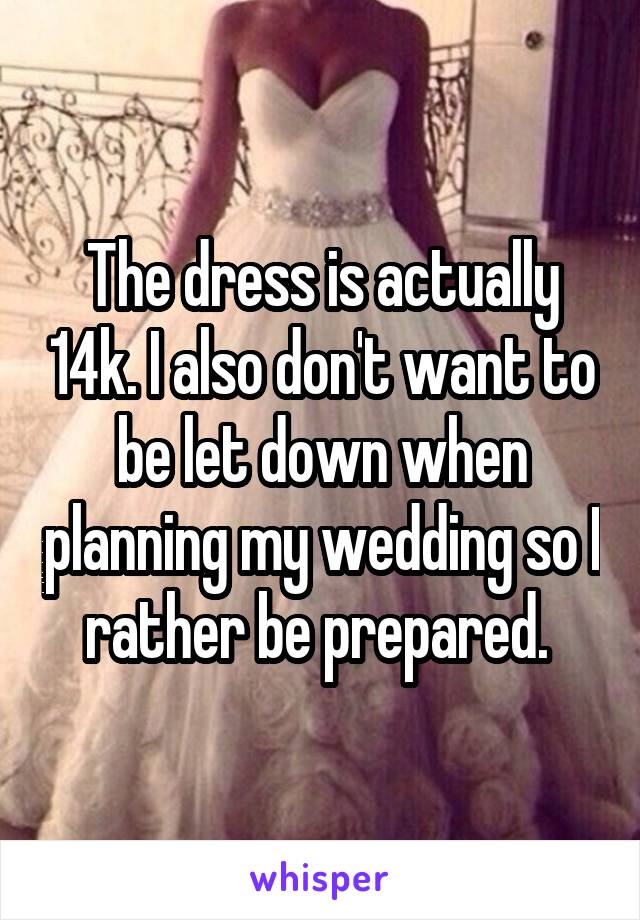 The dress is actually 14k. I also don't want to be let down when planning my wedding so I rather be prepared. 