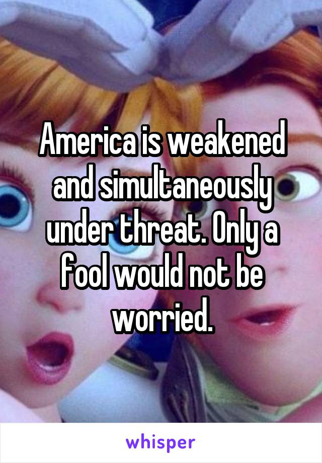 America is weakened and simultaneously under threat. Only a fool would not be worried.