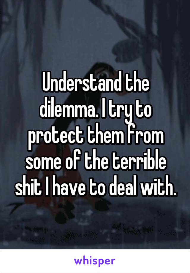 Understand the dilemma. I try to protect them from some of the terrible shit I have to deal with.