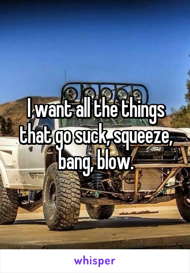 I want all the things that go suck, squeeze, bang, blow.
